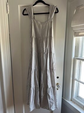 Madewell Striped Sleeveless Maxi Dress in Gray & White